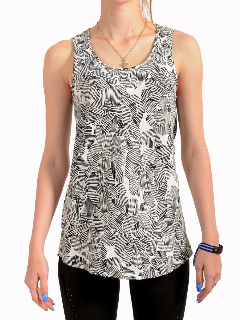 BOSS Women’s Sleeveless Black & White Floral Stripe Tank Top - size 8